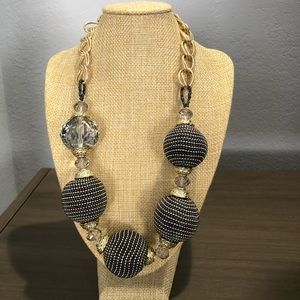 Gold tone bead and crystal necklace